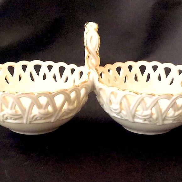 “LENOX GIFTWARE” DOUBLE BASKET WEAVE DESIGN BOWLS with HANDLE - Picture 2 of 7